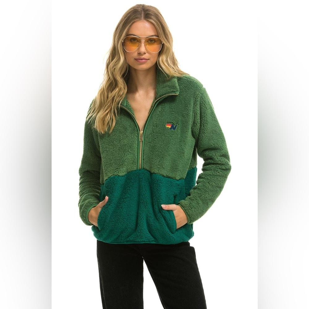 Aviator Nation Green Two-Tone Sherpa Half-Zip Pullover - Picture 2 of 8
